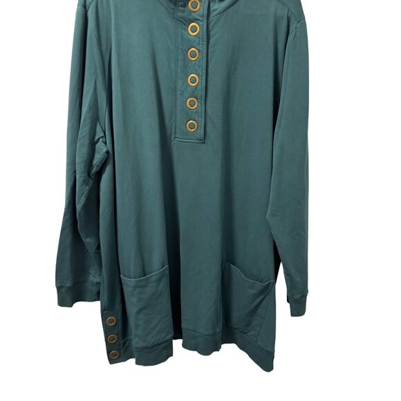 Soft Surroundings Teal Long-Sleeve Tunic Shirt W/ Pockets & Button Detail Size 2 - Picture 8 of 12
